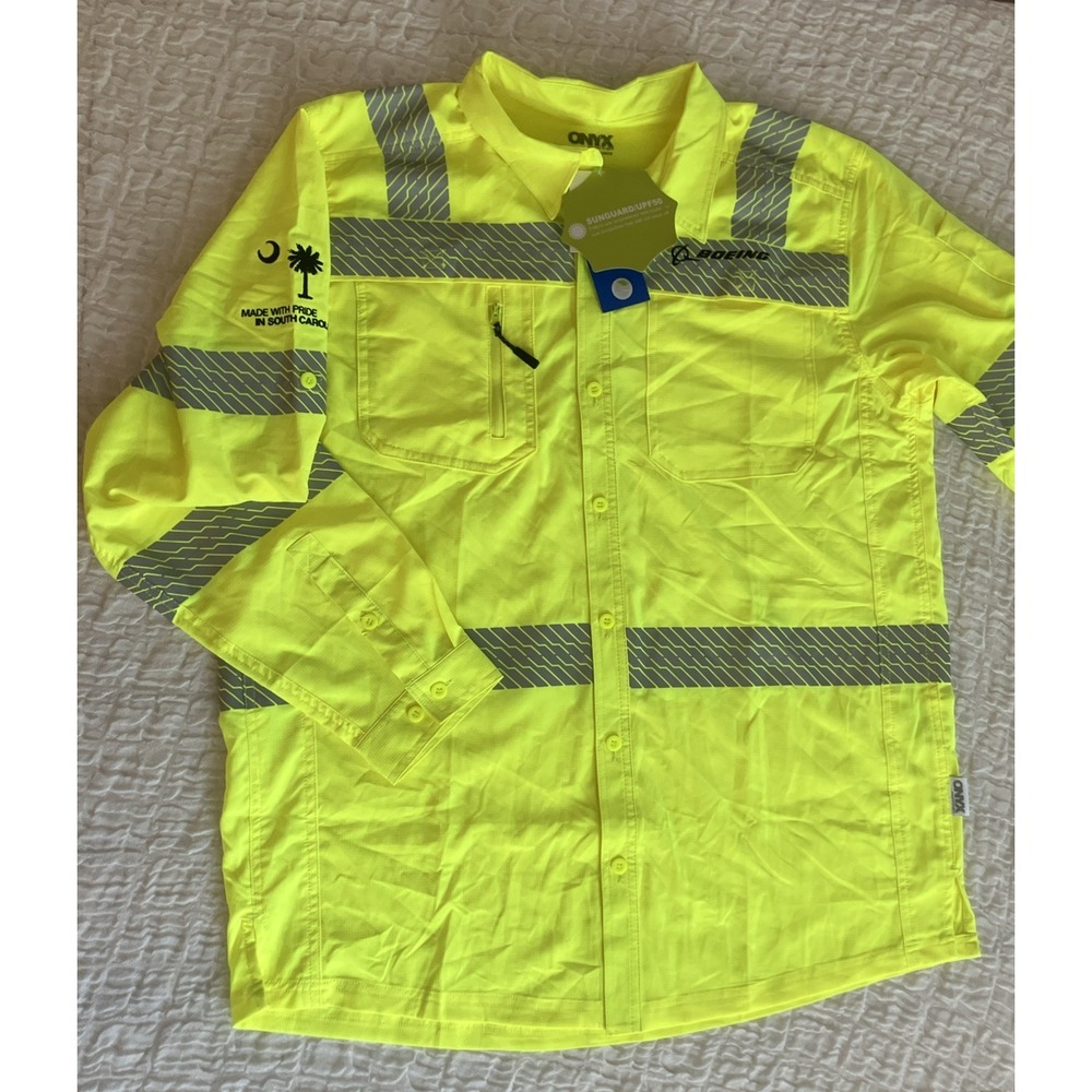 Onyx Hi-Vis Yellow/Silver Reflective Long Sleeve Button Work Shirt L Boeing SC